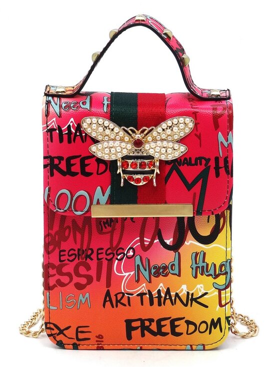 Alba Handbags - Graffiti Crossbody & Cell Phone Holder Bag Fushia Blue